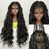 26 Inch Long 360° Full Lace Box Braided Afro Curly Wig with Baby Hair